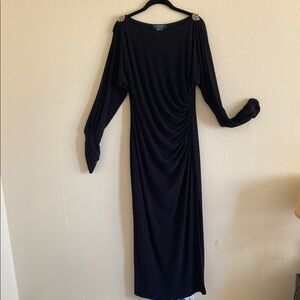 Ralph Lauren Black Ruched Long Sleeve Gown